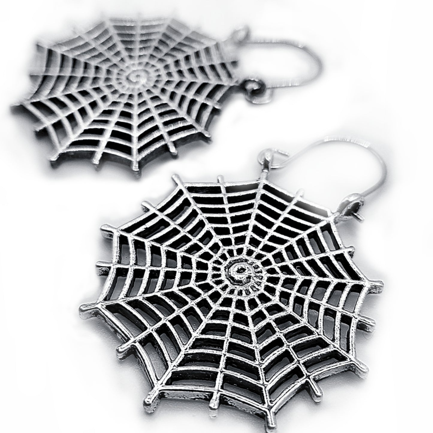 *Imperfect* Steel Spider Web Drop Earrings